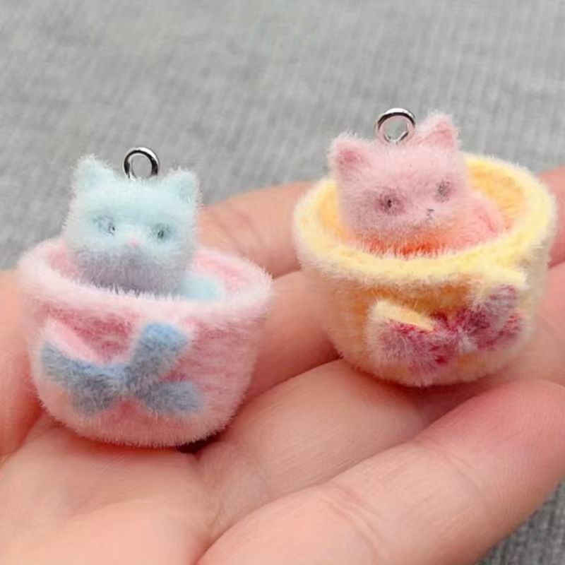3D Printing Earrings - 4 Stück 3D-Plüsch-Katzenanhänger aus Kunstharz, DIY-Schmuckherstellung,