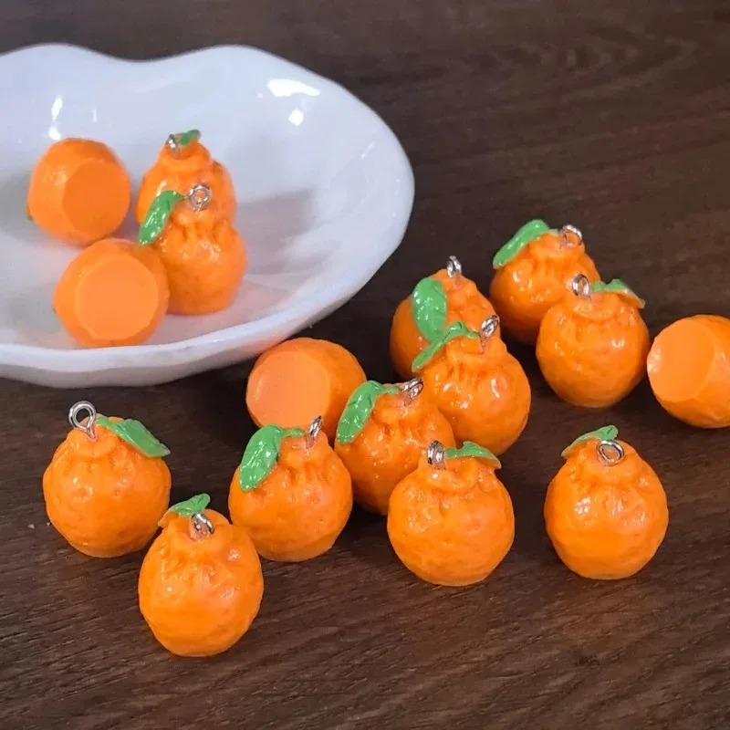 3D Printing Earrings - 10 Stück 3D-Simulations-Dekopon-Mandarinen-Harzanhänger, künstliche Frucht-Tangerine-Anhänger, DIY-Bastelbedarf