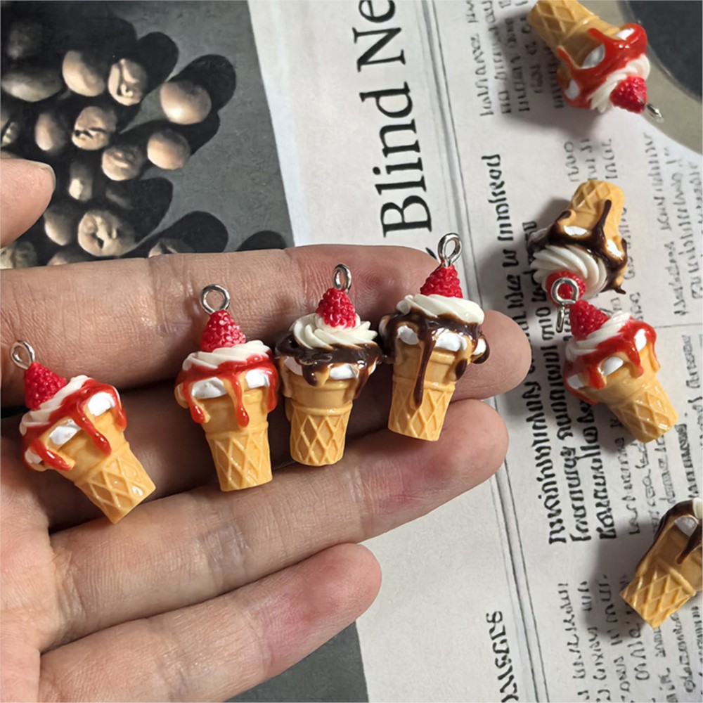 3D Printing Earrings - 10 Stück Niedliche 3D-Simulations-Eiscreme-Harz-Anhänger für DIY-Schmuckzubehör,